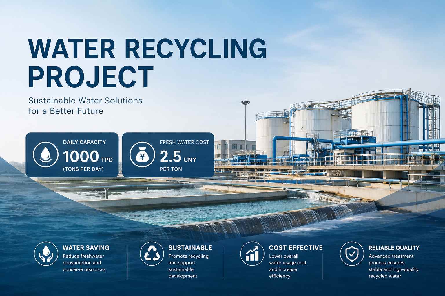 Reclaimed water with a capacity of 1000TPD per day costs only about 2.5 yuan